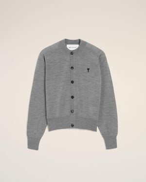 Ami Paris Ami De Coeur Wool Cardigan - Grey