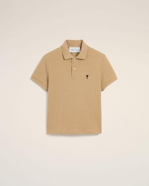 Ami Paris Cotton Polo With Ami De Coeur - Natural