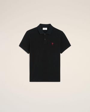 Ami Paris Ami De Coeur Cotton Polo Shirt - Black