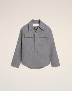 Ami Paris Striped Cotton Camp Collar Overshirt - Grey