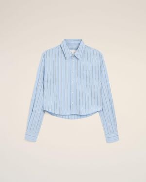 Ami Paris Striped Cotton Cropped Shirt - Blue
