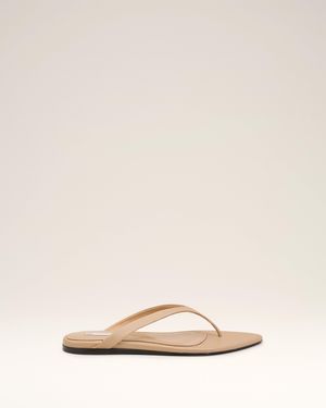 Ami Paris Lamb Leather Pointed Toe Flip Flops - Natural