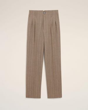 Ami Paris Striped Wool Two-Pleats Pants - Natural