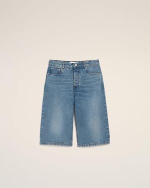 Ami Paris Cotton Large Fit Bermuda Shorts - Blue