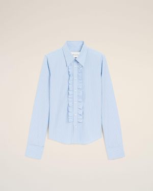 Ami Paris Cotton Long Sleeve Ruffled Adjusted Shirt - Blue