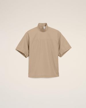 Ami Paris Cotton Stand Up Collar Buttoned T Top - Natural