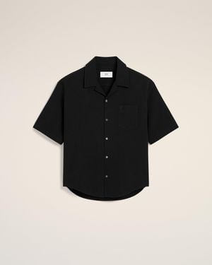Ami Paris Cotton Camp Collar Short Sleeves Shirt - Black