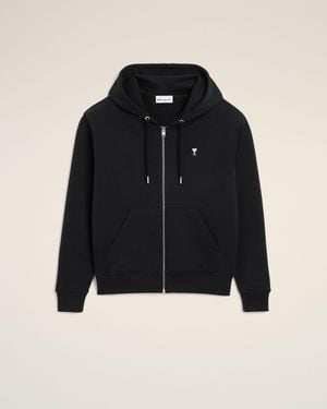 Ami Paris Cotton Ami De Coeur Zipped Hoodie - Black