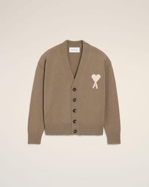 Ami Paris Wool Ami De Coeur Cardigan - Natural
