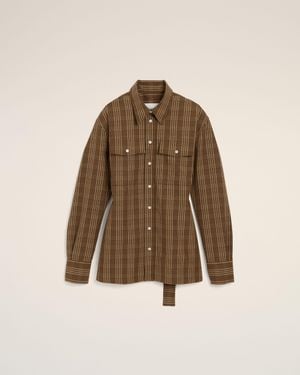 Ami Paris Fitted Chequered Wool Shirt - Brown