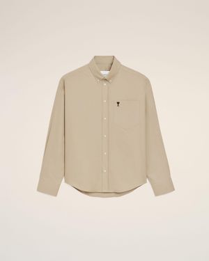 Ami Paris Cotton Boxy Embroidered Ami De Coeur Shirt - Natural