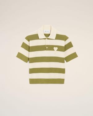 Ami Paris Cotton Short Sleeves Ami De Coeur Polo - Natural