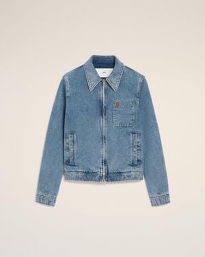 Ami Paris Cotton Ami De Coeur Zipped Jacket - Blue