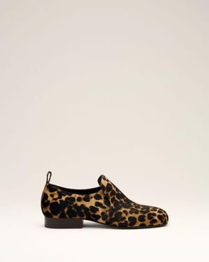 Ami Paris Leopard Printed Flat Cowhide Leather Shoes - Natural