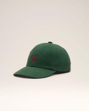 Ami Paris Cotton Cap With Ami De Coeur - Green