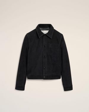 Ami Paris Suede Leather Jacket With Embossed Ami De Coeur - Black