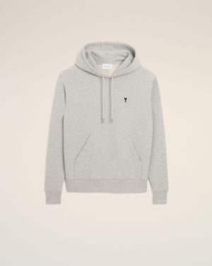 Ami Paris Cotton Hoodie With Ami De Coeur - Grey