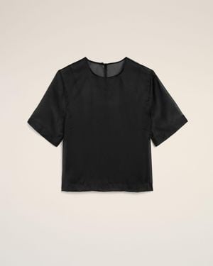 Ami Paris Silk Short Sleeves Sheer With Undertop Top - Black