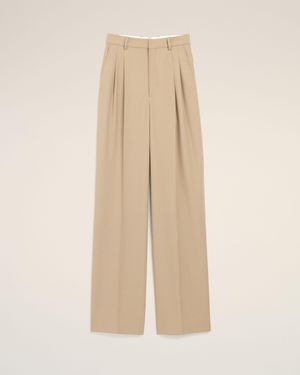 Ami Paris New Wool High Waist Wide Trousers With Two Pleats - Natural