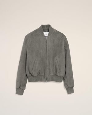 Ami Paris Goat Leather Ami De Coeur Zipped Jacket - Gray