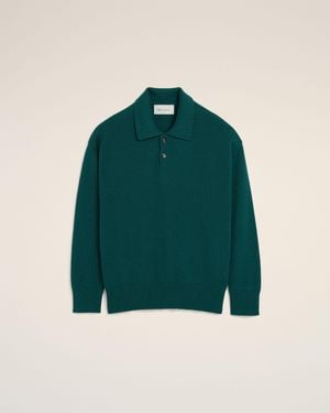 Ami Paris Wool And Cotton Boxy Polo - Green