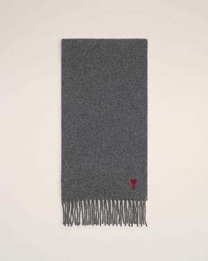 Ami Paris Echarpe Grise En Laine Ami De Coeur