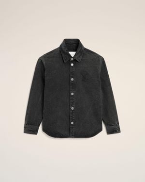 Ami Paris Cotton Knitted Ami De Coeur Overshirt - Black