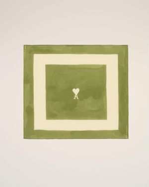 Ami Paris Cotton Ami De Coeur Printed Scarf - Natural