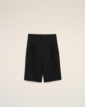 Ami Paris New Wool Low Waist Wide Bermuda Shorts - Black