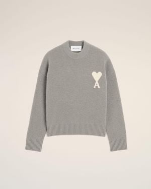 Ami Paris Pull Gris En Alpaga Ami De Coeur Gris Cendre & Ecru