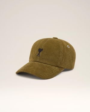 Ami Paris Cotton Ami De Coeur Corduroy Cap - Green