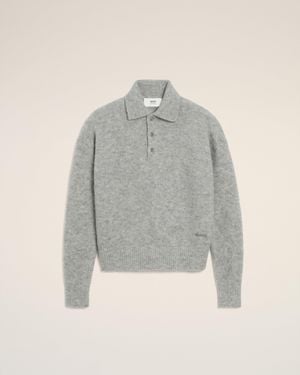 Ami Paris Alpaca Ami Long Sleeves Polo - Grey