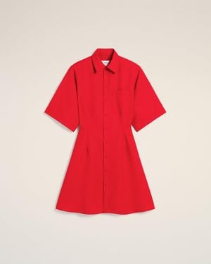Ami Paris Wool Short Sleeve Shirt Dress - Red
