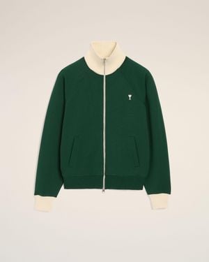 Ami Paris Zipped Cotton Sweatshirt With Ami De Coeur - Green