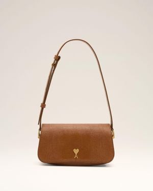 Ami Paris Lizard Embossed Cowhide Leather Paris Paris Shoulder Bag - Natural