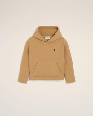 Ami Paris Cotton Hoodie With Ami De Coeur - Natural
