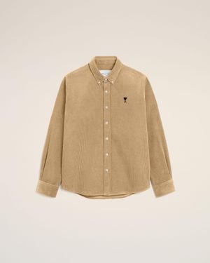 Ami Paris Corduroy Shirt With Ami De Coeur - Natural
