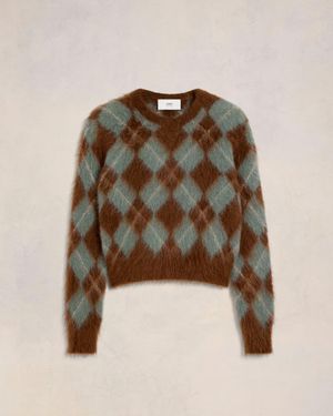 Ami Paris Alpaca Mohair Brushed Argyle Jumper - Natural
