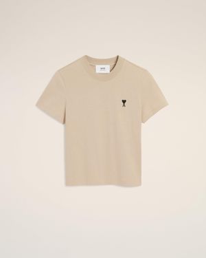 Ami Paris Cotton Cropped Ami De Coeur T-Shirt - Natural