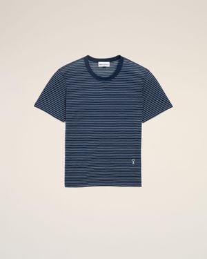 Ami Paris Striped Cotton Ami De Coeur T-Shirt - Blue