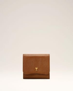 Ami Paris Lizard Embossed Paris Paris Leather Compact Wallet - Natural