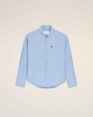 Ami Paris Cotton Boxy Embroidered Ami De Coeur Shirt - Blue