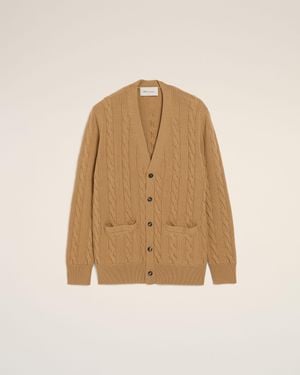 Ami Paris Wool And Cotton Cable Stitch Cardigan - Natural