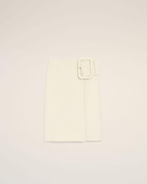 Ami Paris New Wool Big Buckle Belted Midi Skirt - Natural