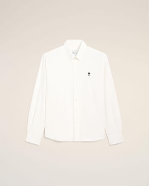 Ami Paris Cotton Shirt With Ami De Coeur - Natural