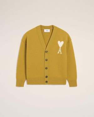 Ami Paris Mustard Wool Ami De Coeur Cardigan - Yellow