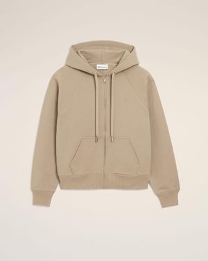 Ami Paris Cotton Embossed Ami De Coeur Zipped Hoodie - Natural