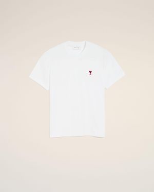 Ami Paris Cotton T-Shirt With Ami De Coeur - Natural