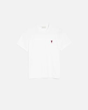 Ami Paris Cotton T-Shirt With Ami De Coeur - Natural