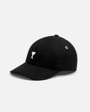 Ami Paris Cotton Cap With Ami De Coeur - Black